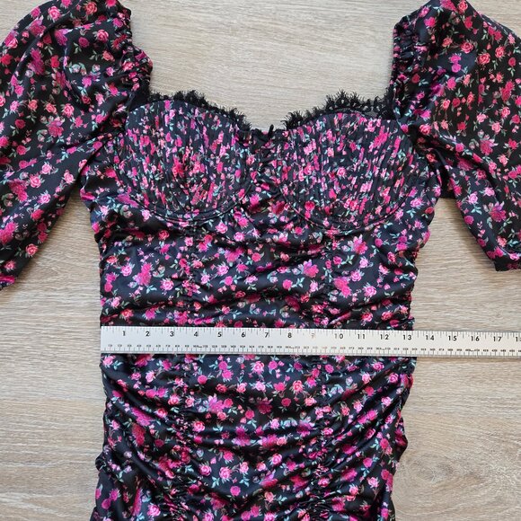 For Love & Lemons Melrose Puff Sleeve Satin Floral Bustier Mini Dress Sexy Small - Picture 4 of 17